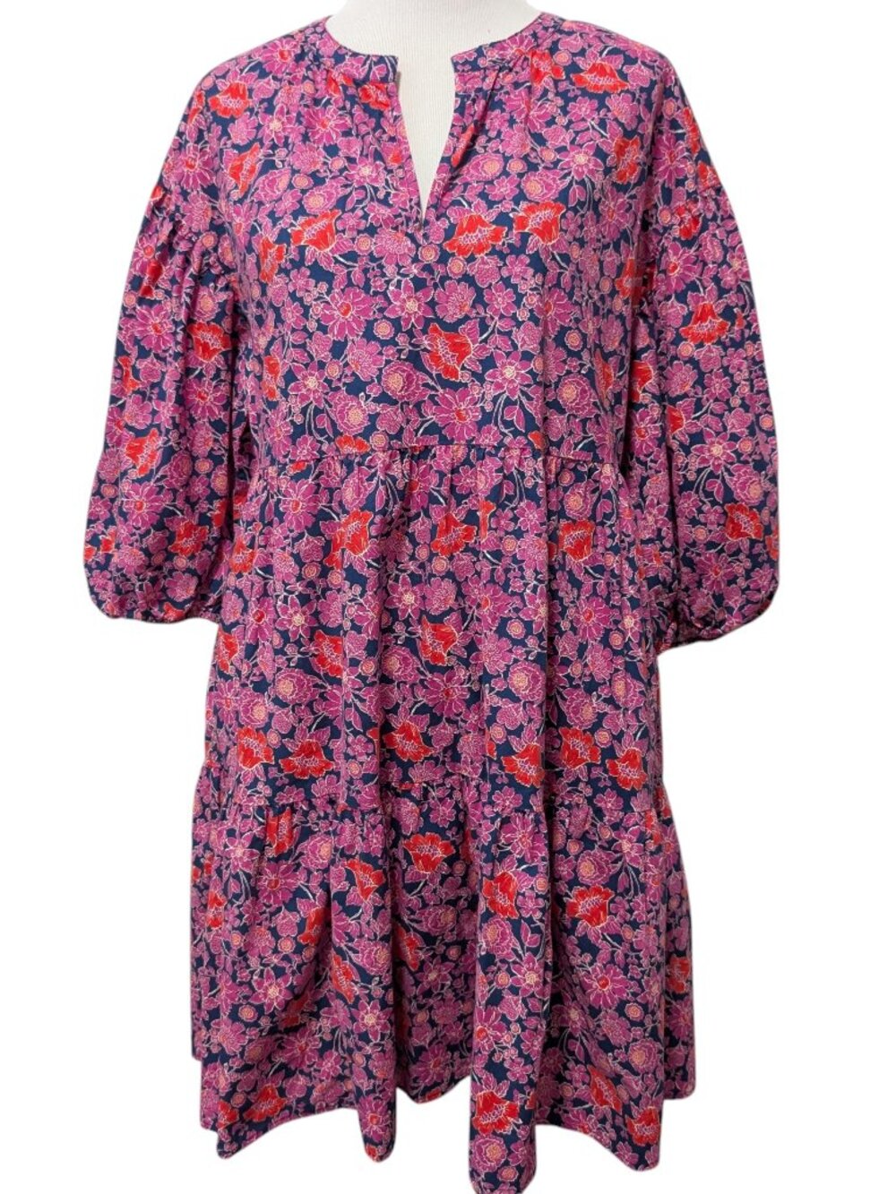Sundry For Evereve Womens Size 3/L Pink Red Ditzy Floral Tiered Anywhere Dress